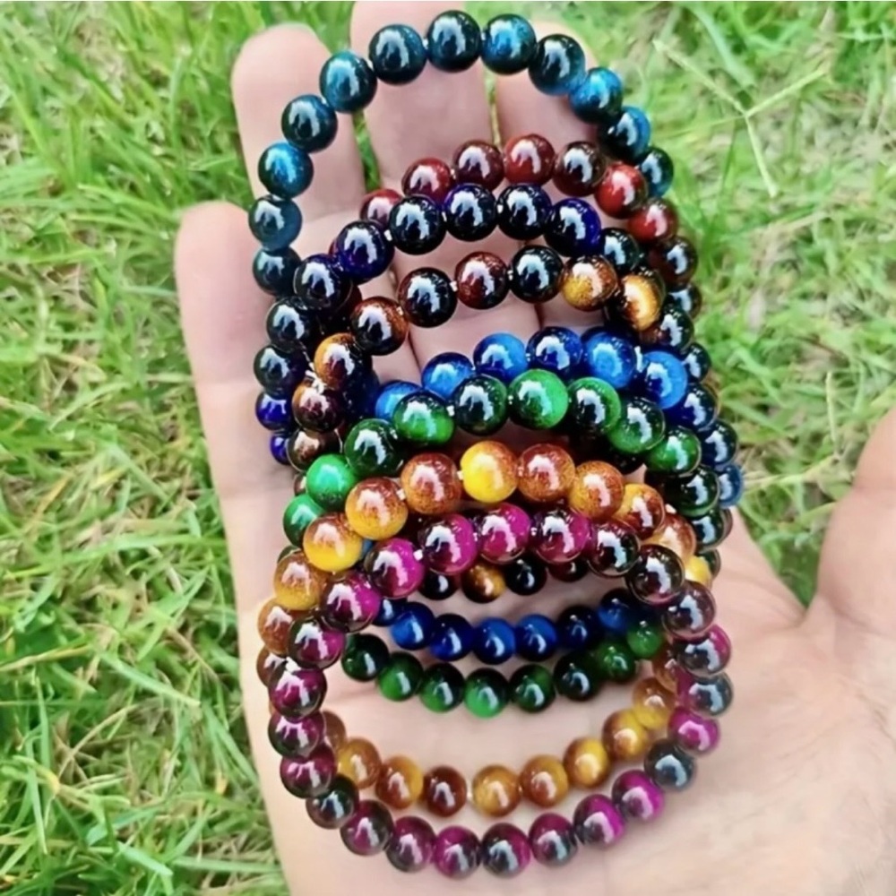 Blue Tiger’s Eye Natural Stone Beaded Stretchy Bracelet - Picture 5 of 7